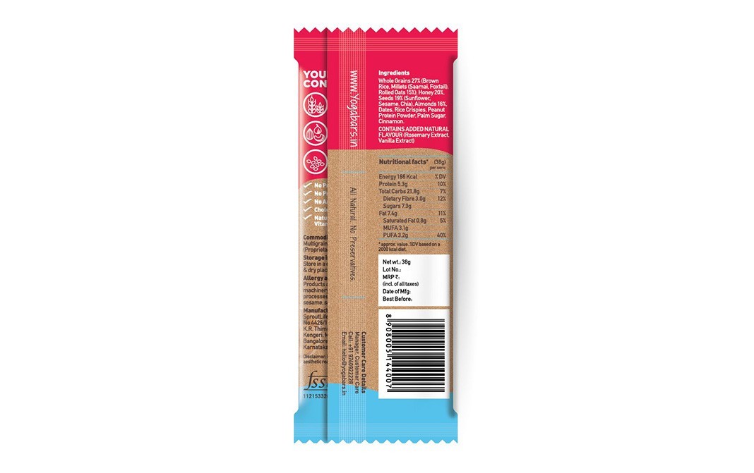 Yoga Bar Multigrain Energy Bar Vanilla Almond   Pack  38 grams